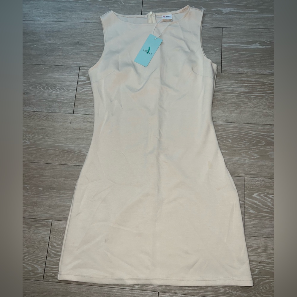 WIHOLL Women's Summer Dress | Sleeveless, Boat Neck, Mini - Cream